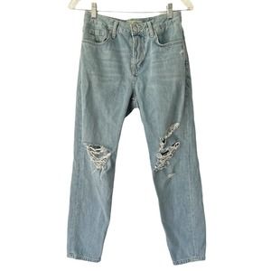 TopShop Moto Hayden Distressed Slim Straight Light Wash Mid Rise Jeans Size 25